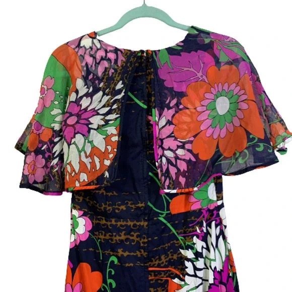 ERO Vintage Navy Blue Multi-Color Floral‎ Print Cotton Maxi Dress - Picture 8 of 13